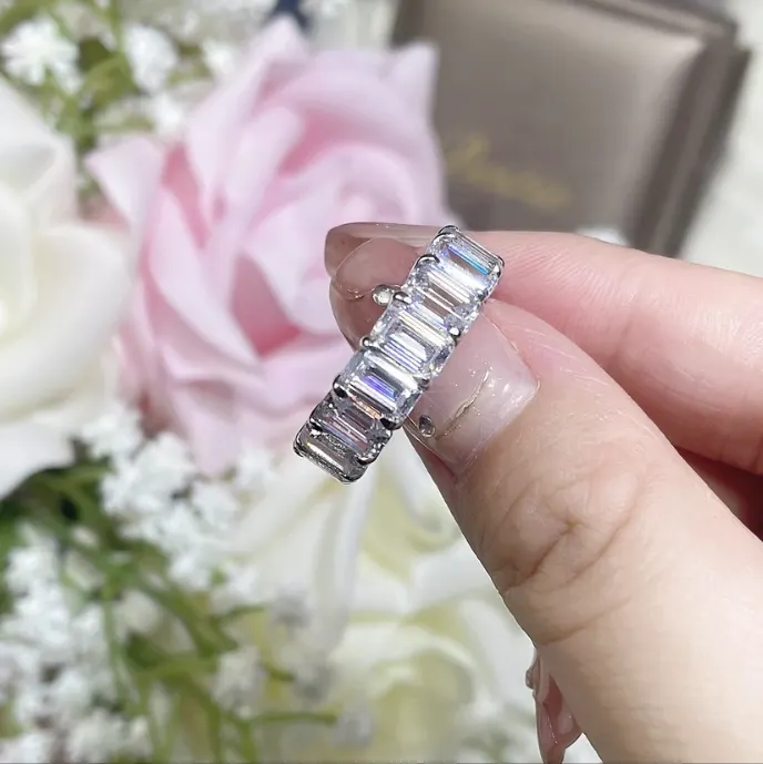 925 Sterling Silver High carbon Diamond Gemstone  WIDE  row ring wedding Ring Fine Jewelry 052