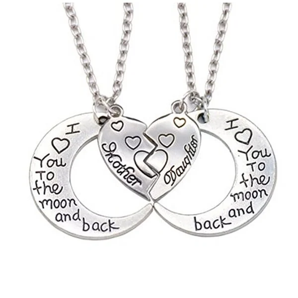 UsmallLifes King 2pcs I Love You To The Moon and Back Letter Heart Pendant Necklace Best Gift for Mother&#39;s Day ELCNEPAL