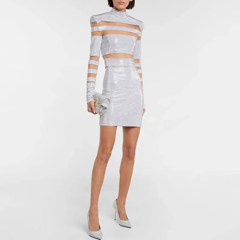 Nigikala Nigikala New Star Temperament Fashion Mesh Splicing Hot Diamond Top