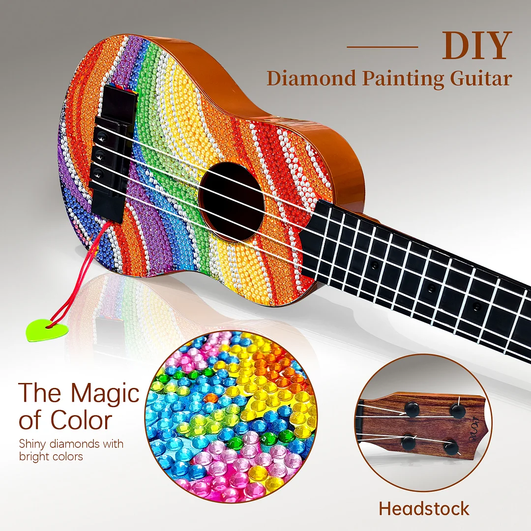 DIY Wooden Guitar Diamond Art Ornament Unique Gifts for Musicians (Rainbow)