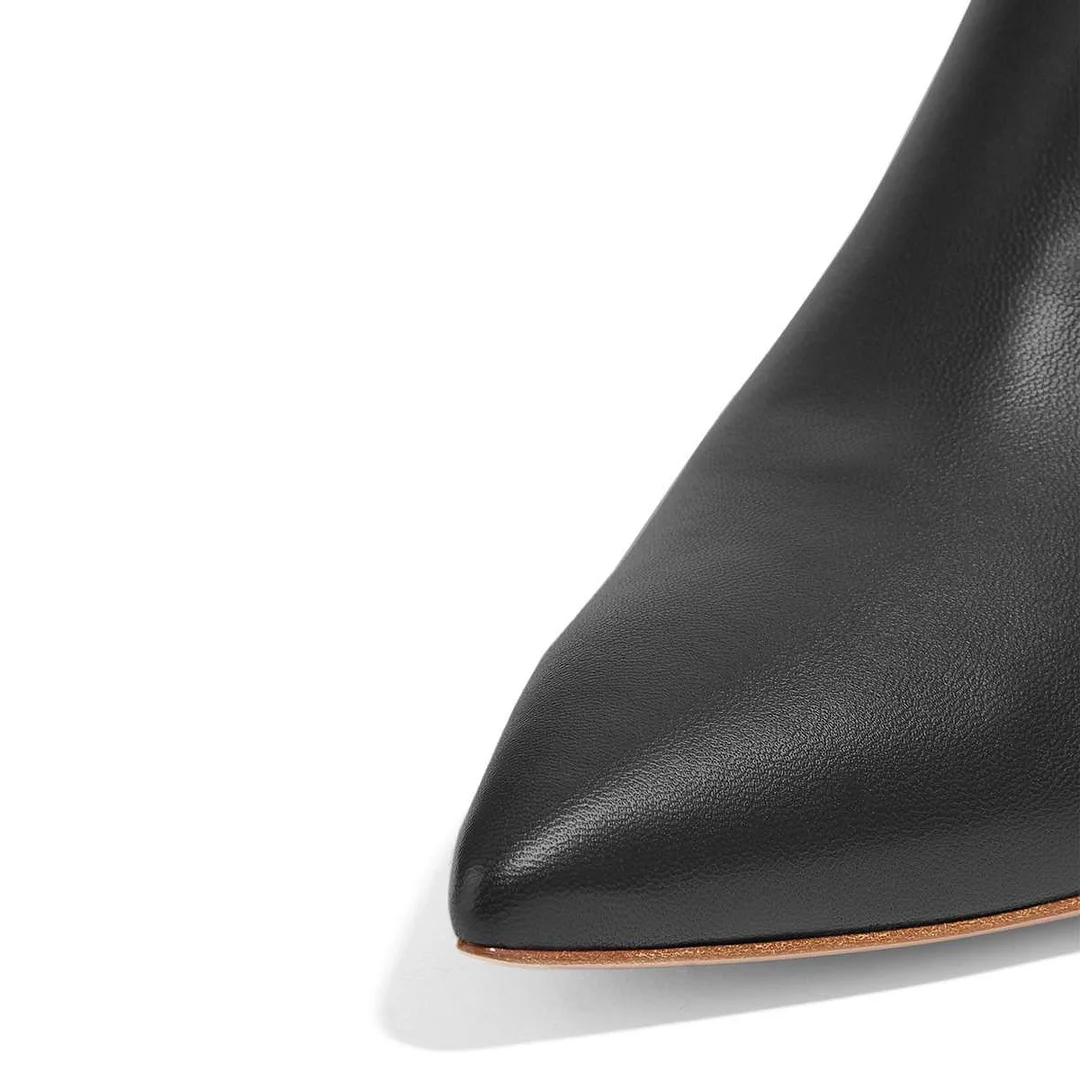 Black Vegan Leather Kitten Heel Side-Zip Ladies Ankle Booties