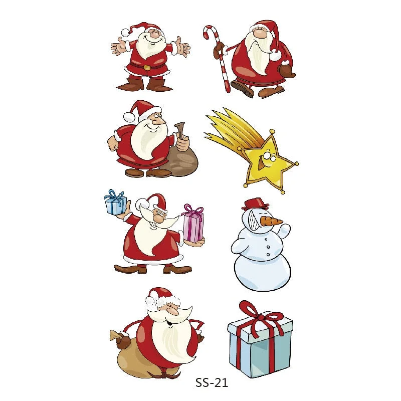 Christmas Tattoo Stickers Santa Claus Temporary Fake Tattoos Paste on Face Arm Leg for Children Body Art Sticker