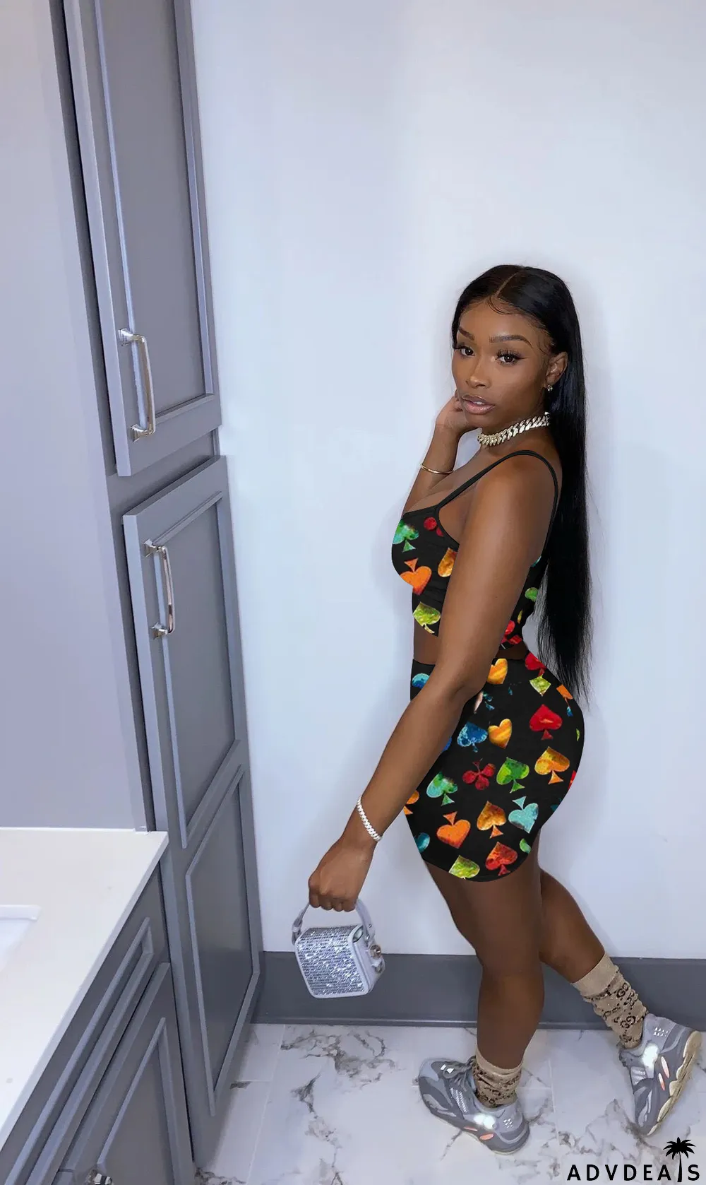 Heart Print Cami Top And Shorts 2 Piece Sets