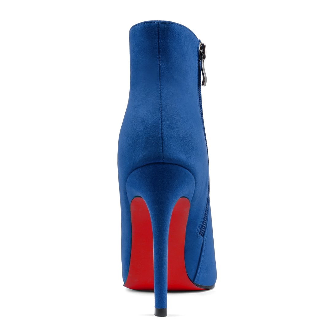 Women's Closed Pointed Toe Chain Studded Stiletto Ankle Boots Red Bottom Heels-MERUMOTE