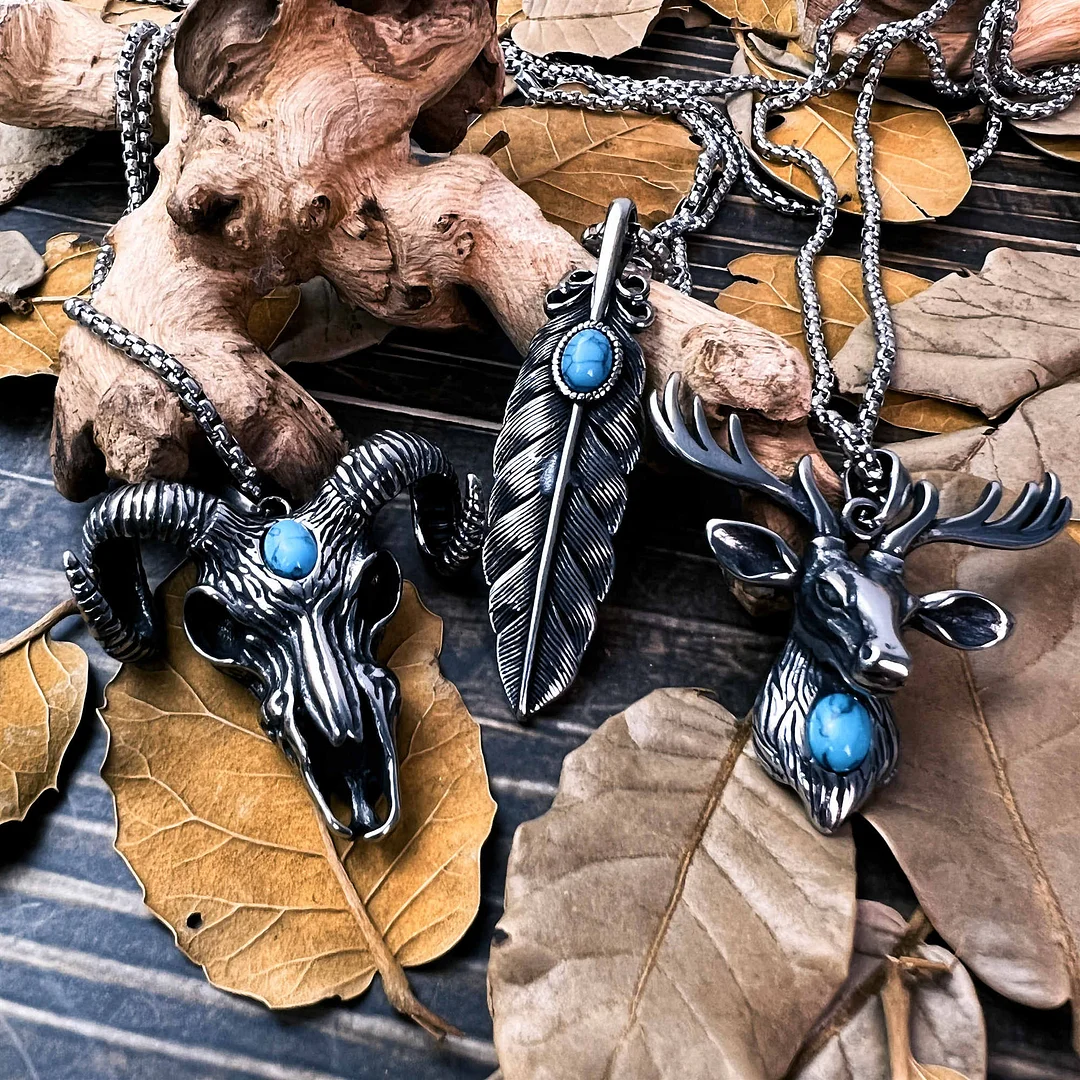 Feather Goat and Elk Necklace