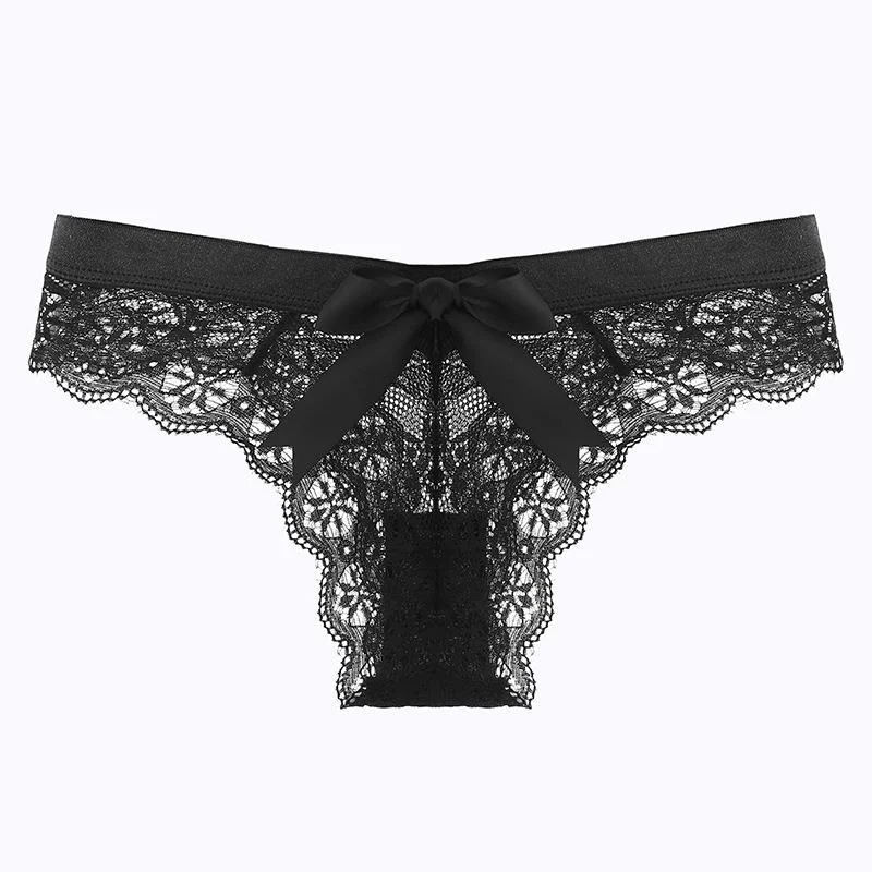 Brownm Sexy Lace Trousers Female Transparent Hollow Sex Fun Sports Low-Rise Without Scars Ladies Trousers Bow
