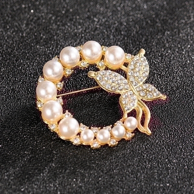 Fashion Pin Flower Alloy Plating Inlay Artificial Gemstones Pearl Women’S Brooches