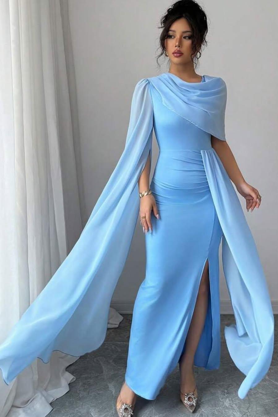 Oknass Sleeveless Jewel Neck Long Mermaid Prom Dress With Split Pleated 