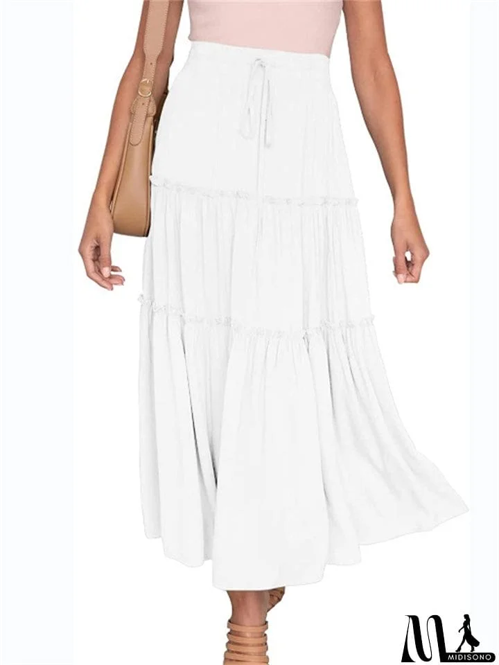 MidiSono - High Waist Graceful Solid Color Long Skirts