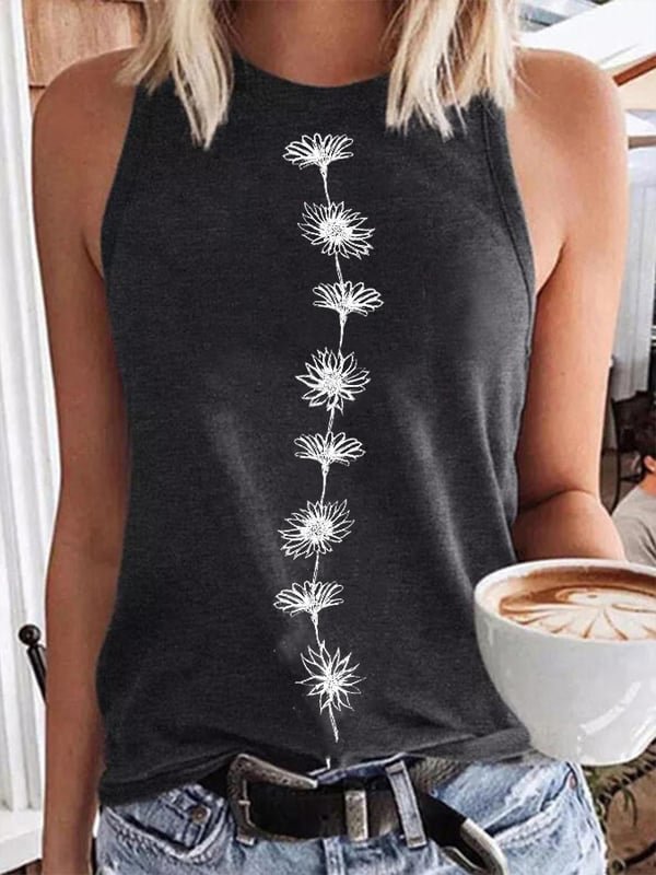 Women's Daisy Chain Print Crew Neck Tank Top