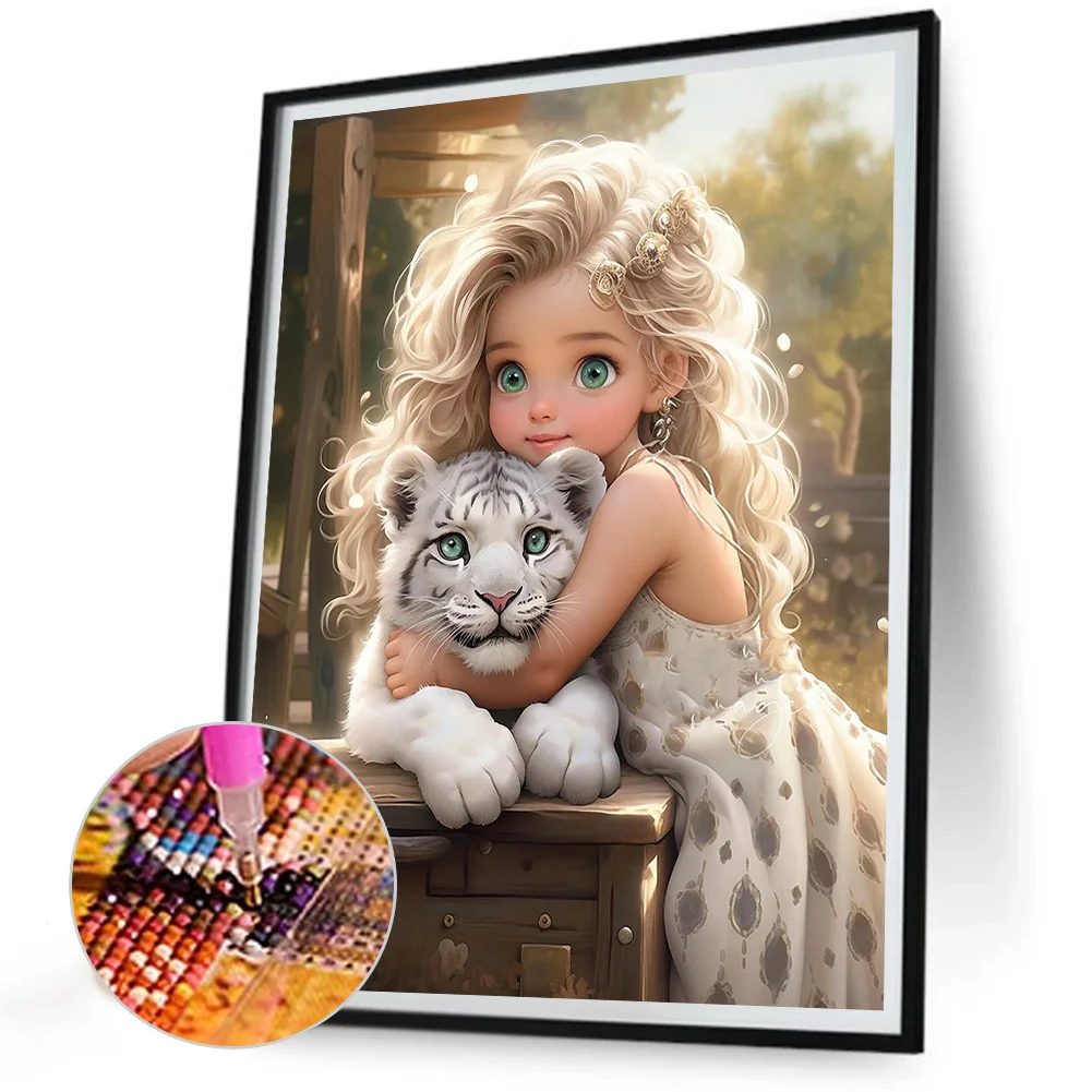 Diamond Painting - Full Round Drill - Sweet Girl Tiger(Canvas|30*40cm)