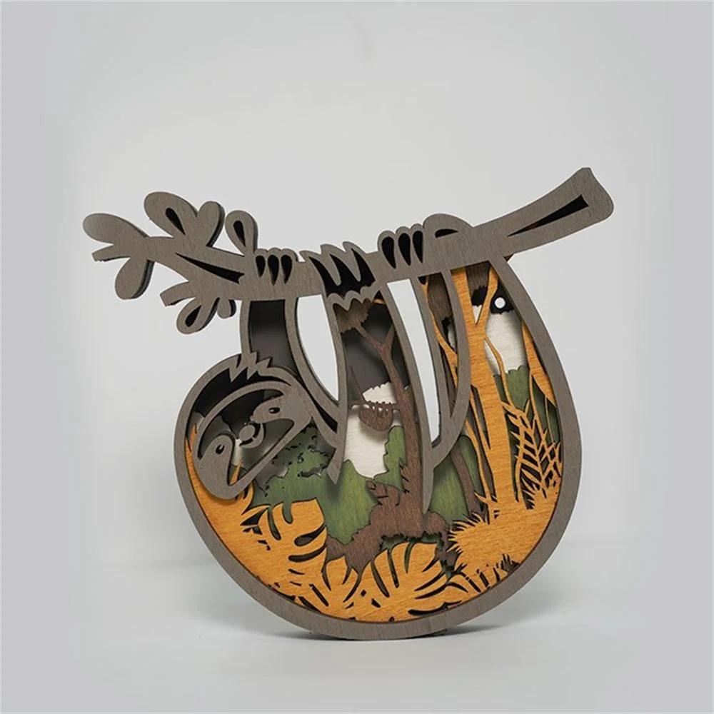 Purexcellent&trade; New creative home desktop wood carving sloth crafts ornaments