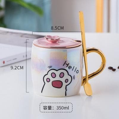 Cartoon Ceramics Cat Mug With Lid and Spoon SP14946