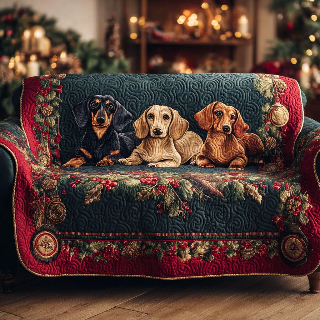 Festive Dachshund Delight Quilted Sofa Cover NCU0TV933 everthome