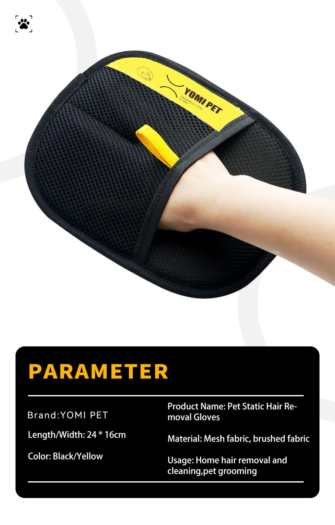 YOMI PET hair remover Electrostatic gloves Two-way brush sticky hair remover Cat hair dog hair glover Grooming   Removal   Cleaning