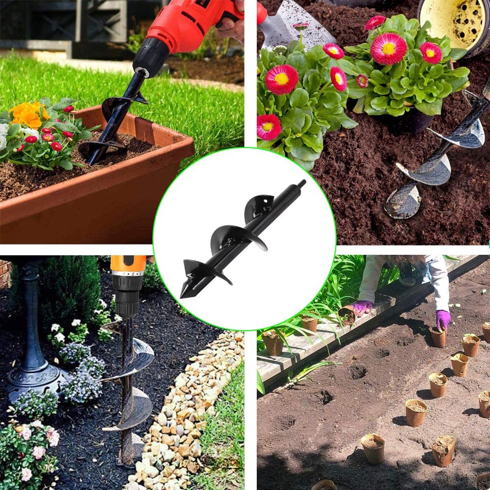 Garden Plant Flower Bulb Auger Garden Auger Spiral Drill Bit Garden Tiller Bulb Bedding Plant Auger Garden Bulb Planting Planters Hole Drill Planter Post Hole Diggers Drill Bit Auger Drill Bit Auger