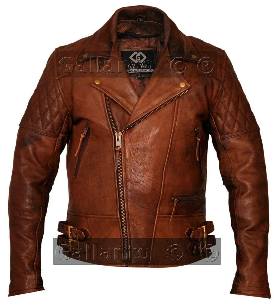 Gallanto Vintage Dark Brown Classic Diamond Armoured Biker Leather Jacket
