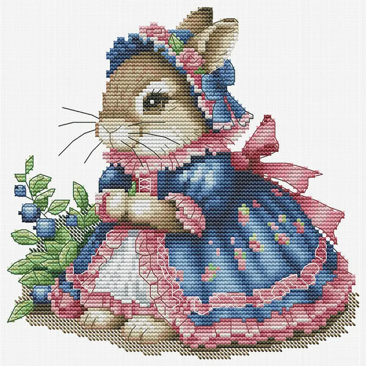 【Joy Sunday Brand】Lolita Bunny 25*23cm 14CT Stamped Canvas Cross Stitch(half stitch+backstitch) gbfke