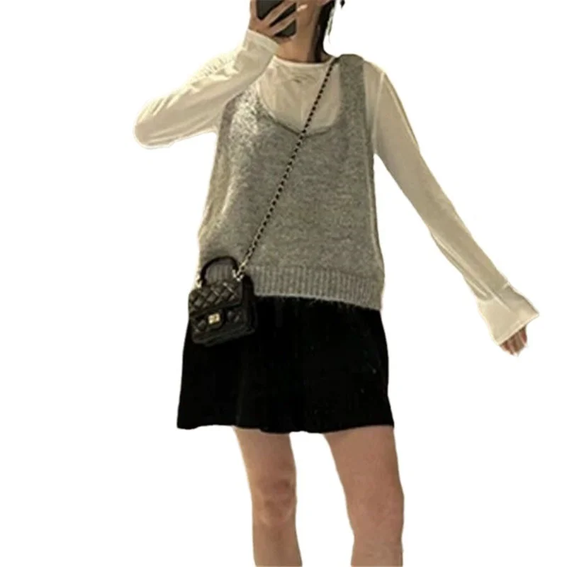 Churchf Churchf New Vest Fold Wear Short Sleeveless Jacket Jacket Korean U-Neck Knitted Vest Women