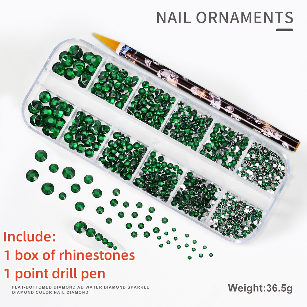 Multi-Size Nail Rhinestones Kit 3D Crystal AB DIY Nail Art Decors Diamond Gems Glitter Manicure Point Drill Pen Tweezers Tools #