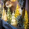 Table Top Christmas Trees Lamp LED Lighted Glass Christmas Trees Night Light Battery Operated for Centerpieces Window Tabletop Mantel