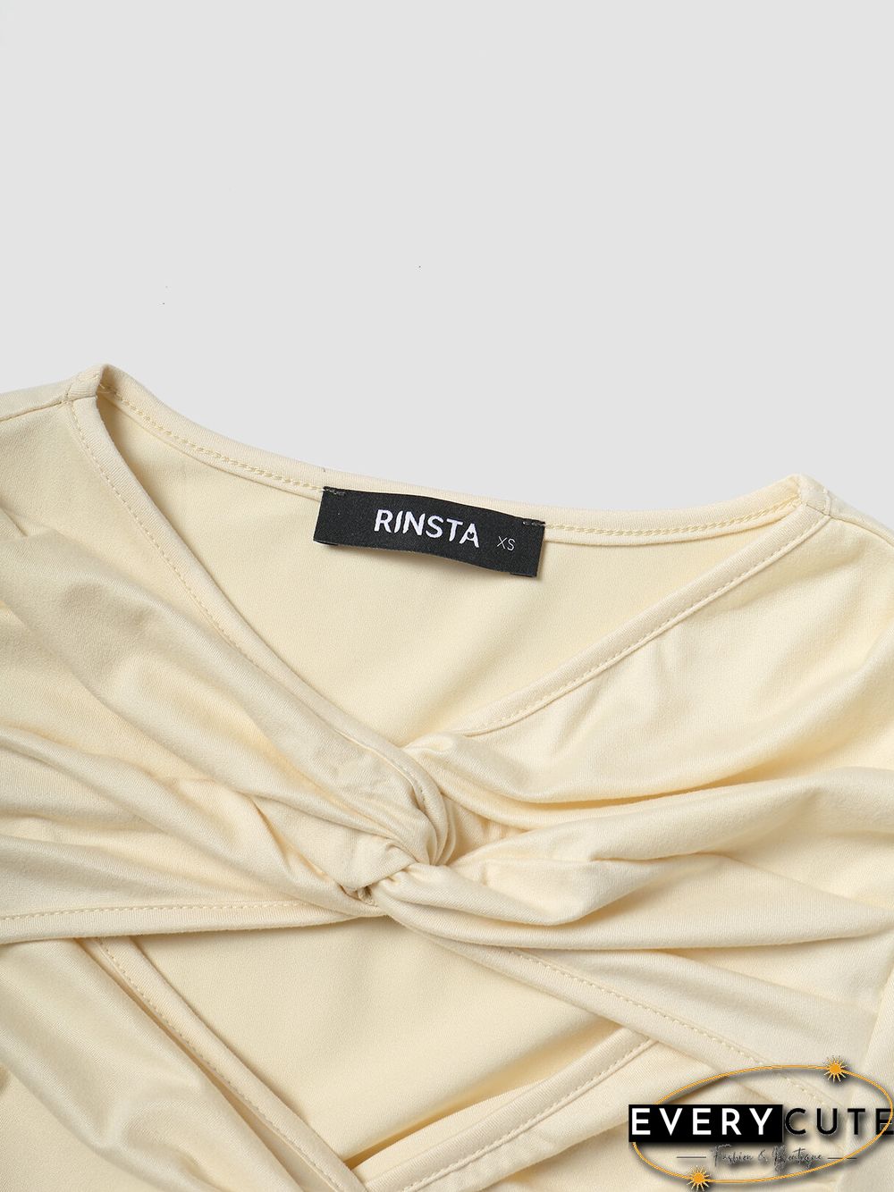 Solid Cut Out Twisted Short Sleeve V-neck Crop Top