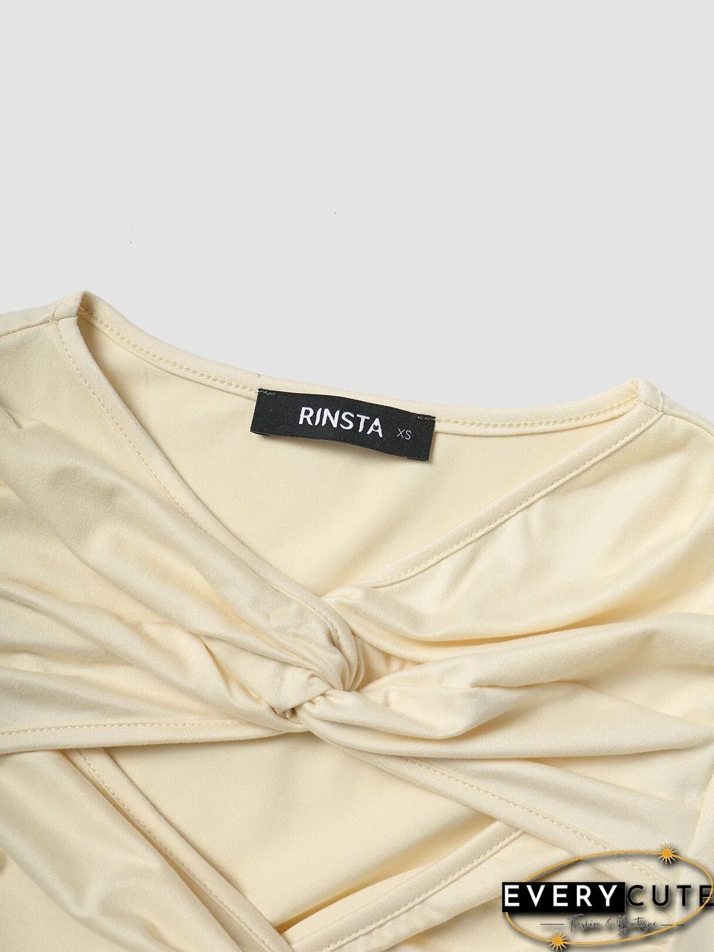 Solid Cut Out Twisted Short Sleeve V-neck Crop Top