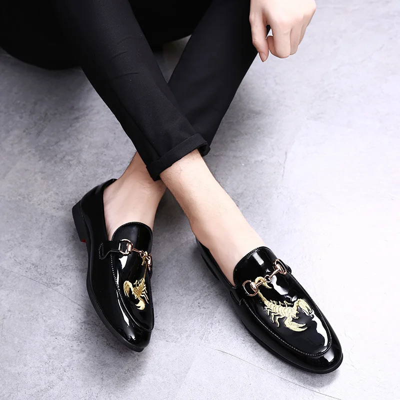 Qengg Men's Casual Leather Shoes Classic Slip-on Loafers Mens Driving Moccasins Men Embroidery Party Wedding Flats EUR Sizes 38-48