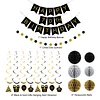 Birthday Decorations, Happy Birthday Banner with Honeycomb Ball, Gift Hanging Swirl Streamer, Circle Dot Garland - Happy Birthday Party Decorations for Men Women Boys Girls (Black & Gold, 70th)