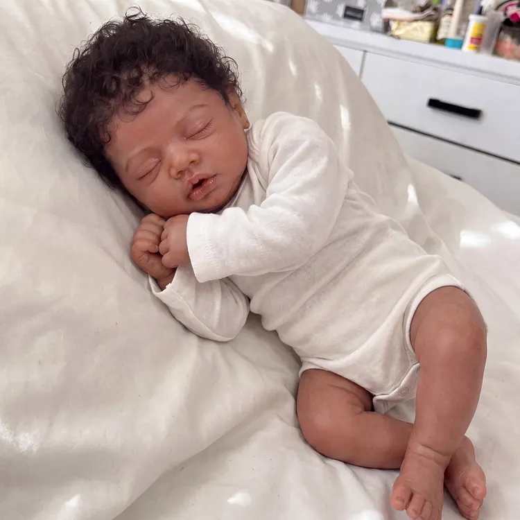 [Pre-Order] Babeside Eloda 20" African American Girl Reborn Doll &ndash; Sleeping Baby with Hand-Rooted Hair & White Knit Romper