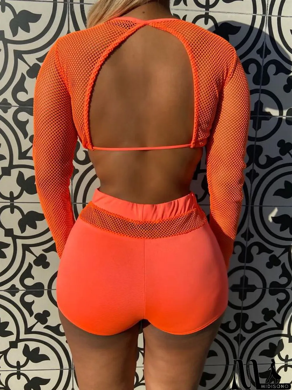 MidiSono - Solid Long Sleeve Breathable 2 Piece Shorts Set