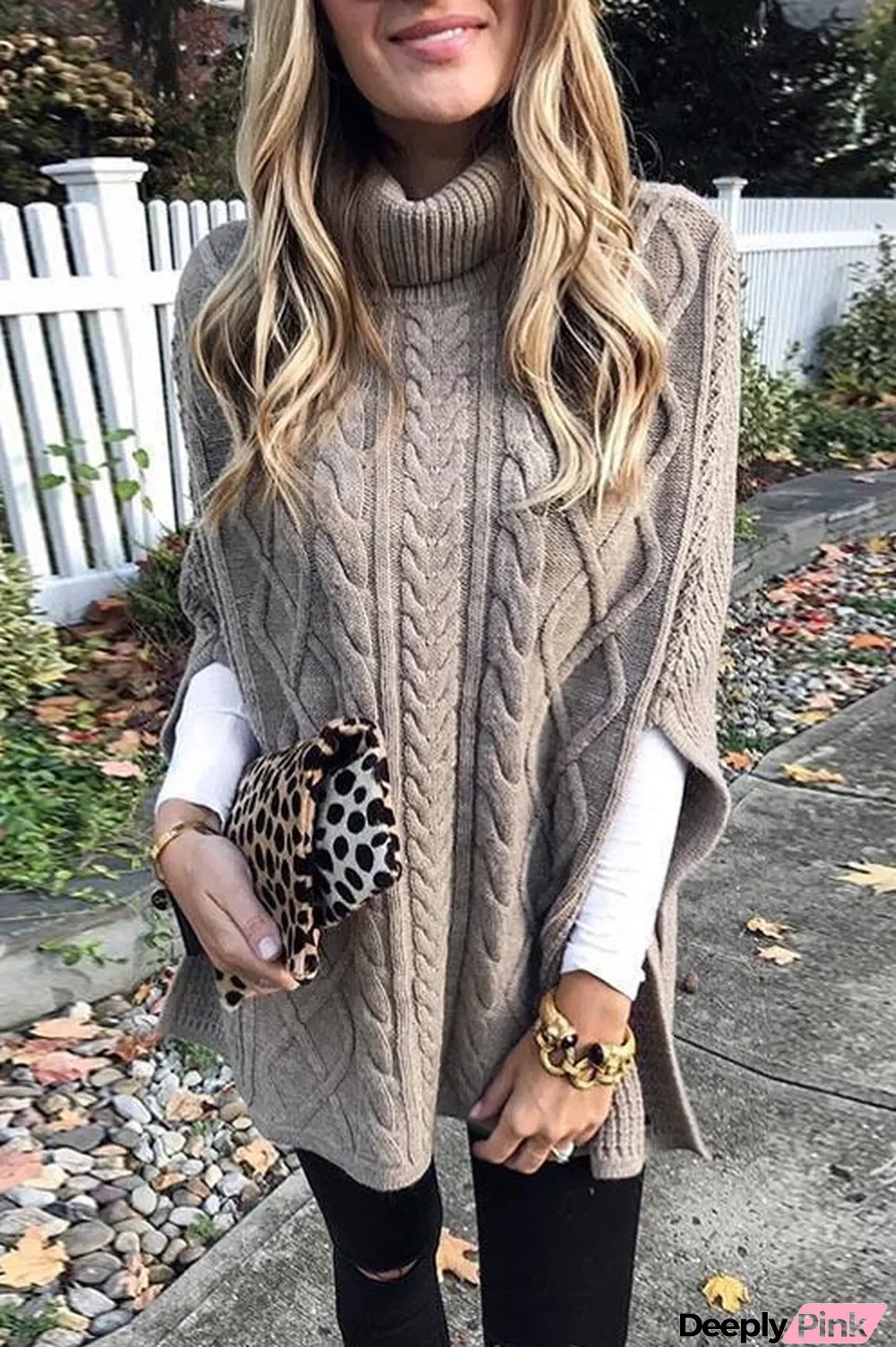 Melodollse Turtleneck cable knit cape sweater