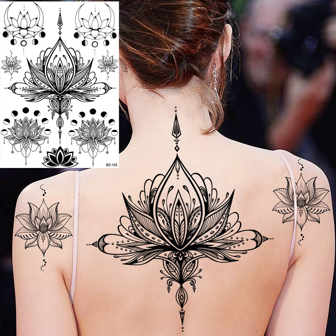 Sdrawing Large Rose FLower Temporary Tattoos For Women Adults Henna Skull Compass Snake Flower Fake Tattoo Sticker Leg Tatoos Thigh