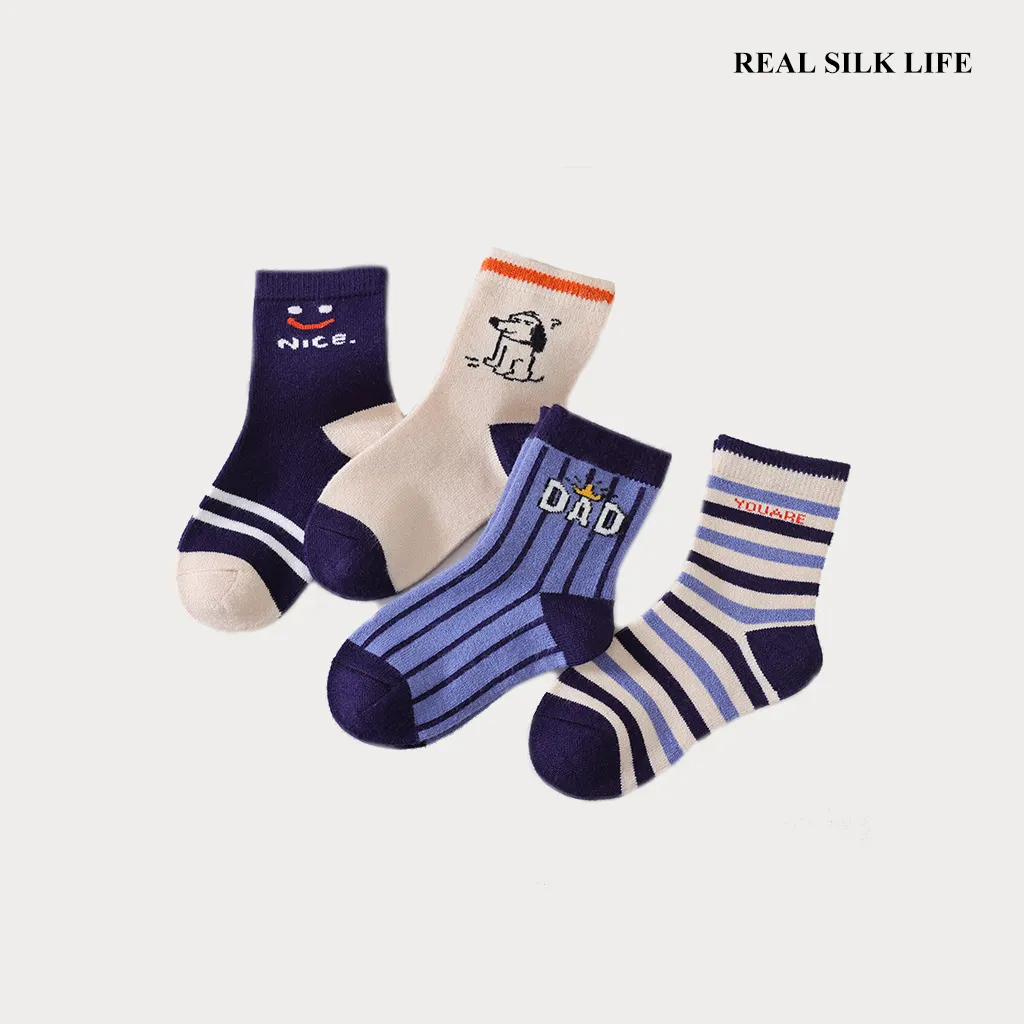 Toddler ＆ Kids Thermal Cashmere Socks with Plush Fleece Lining 4-Pack REAL SILK LIFE
