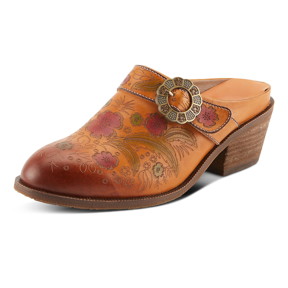 Vegan Leather Buckle Heeled Brown Western Mule Shoes for Women Nicepairs