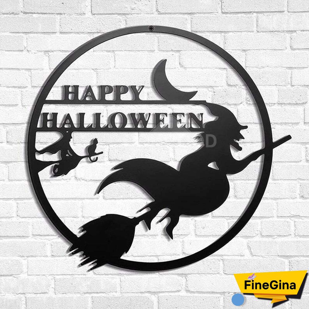 Moon Witch Metal Sign For Halloween Decoration