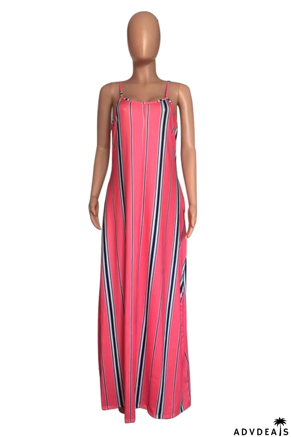 Summer Plus Size Stripes Strap Long Maxi Dress