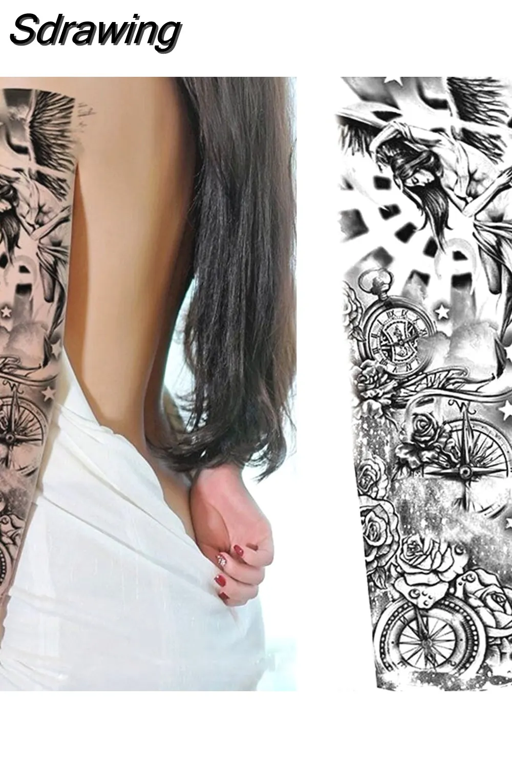 Sdrawing Sheets Full Arm Leg Extra Large Temporary Tattoos, Body Art For Men And Women - Wolf,Tiger,Bear,Warrior,Tribal Symbol 430-0