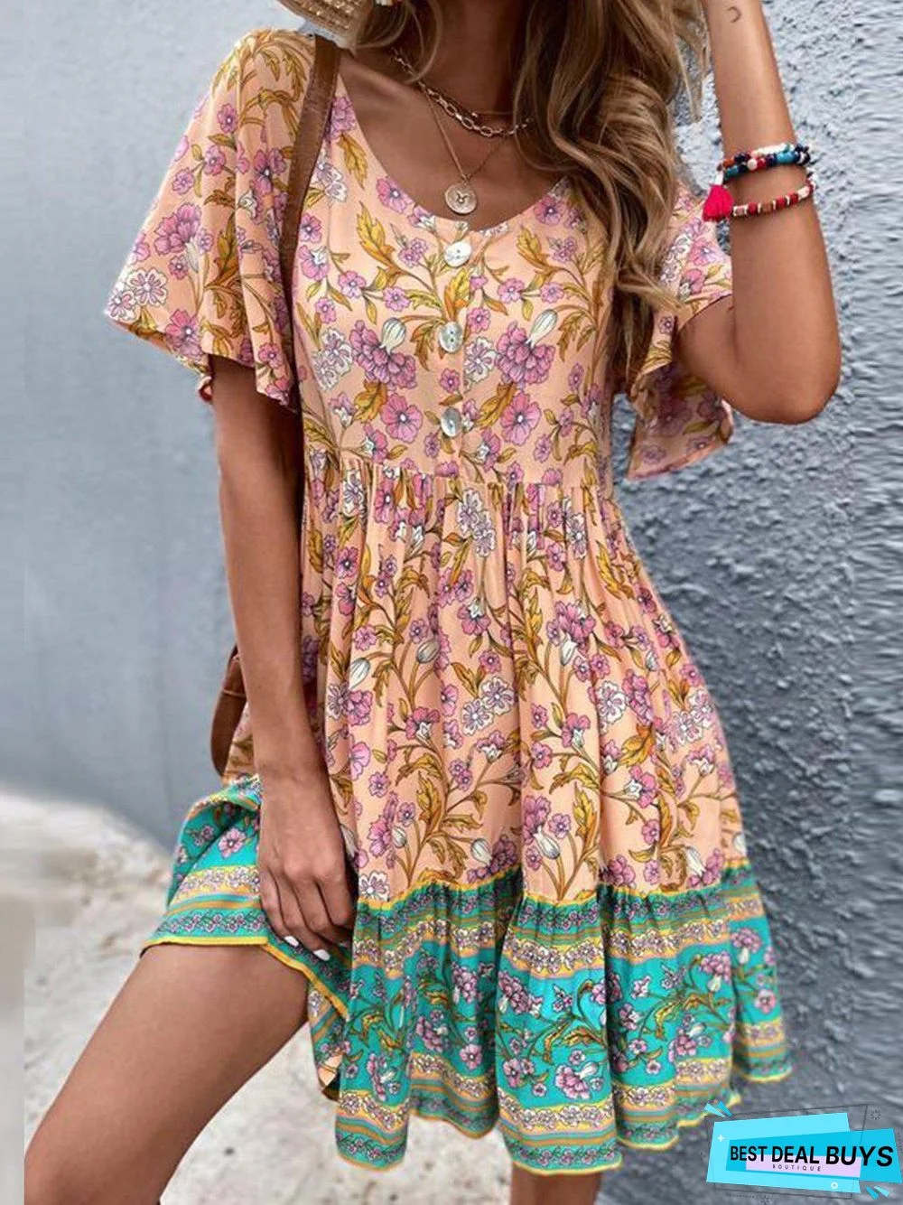 Short Sleeve Vintage Weaving Dress