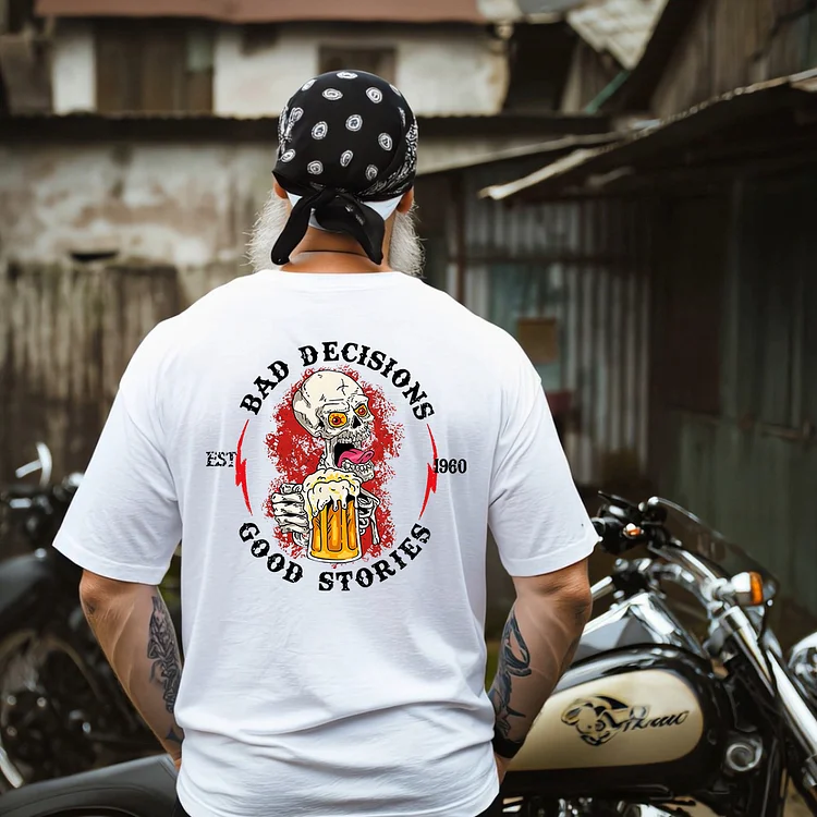 Bad Decisions Make Good Stories Drinking Skull T-shirt, Gen X & Boomer Custom Year Of Birth T shirt, Cotton Tee Shirt