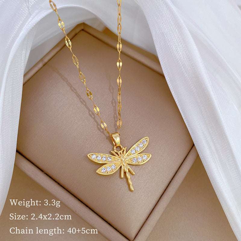 Cartoon Geometric Titanium Steel Diamond Inlay Necklaces