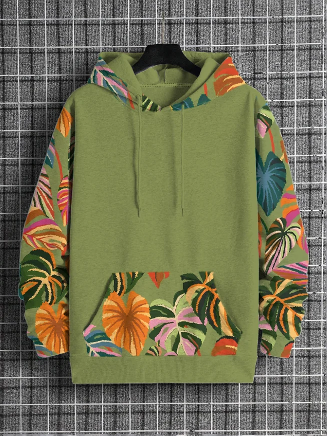 Men's Colored Plants Graphic Print Casual Hoodie