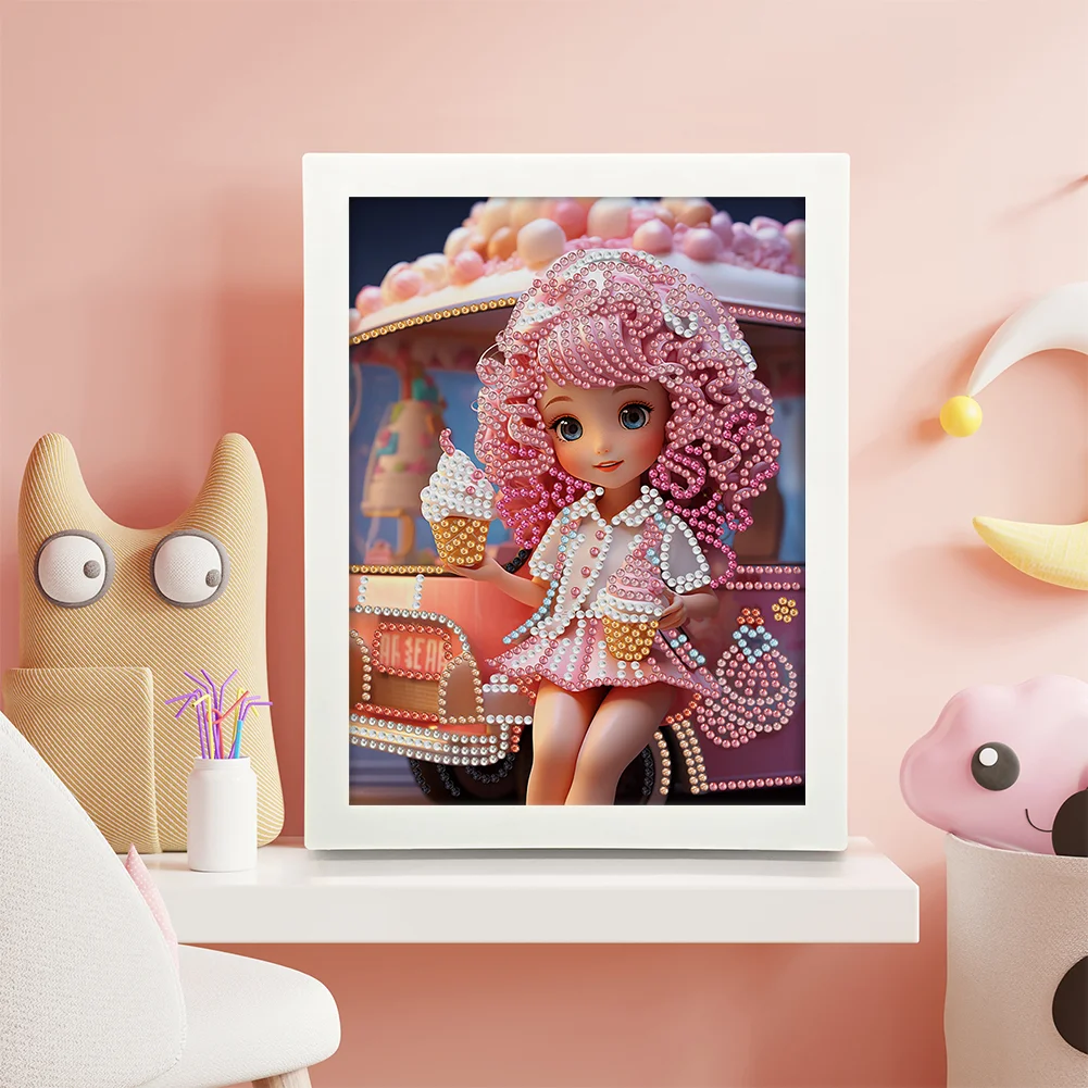 Diamond Painting - Partial Crystal Rhinestone Drill - Cartoon Girl(Canvas|15*20cm)【with Plastic Frame】