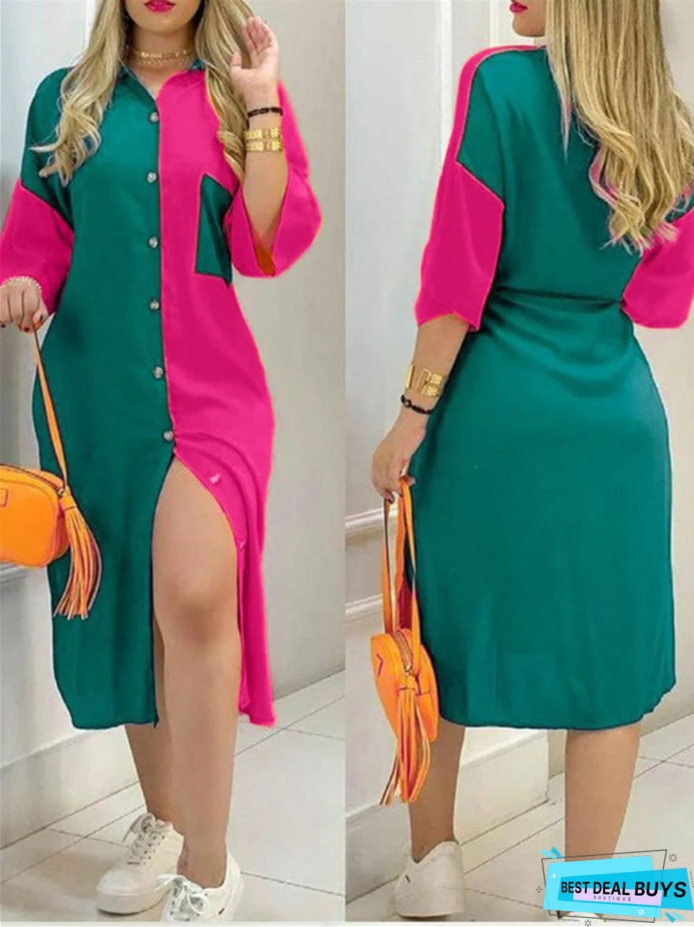 Printed Single-Breasted Commuter Irregular Dress