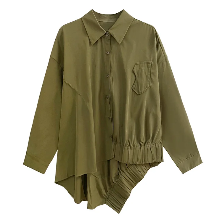 Loose Solid Color Long Sleeve Lapel Shirt - yankia