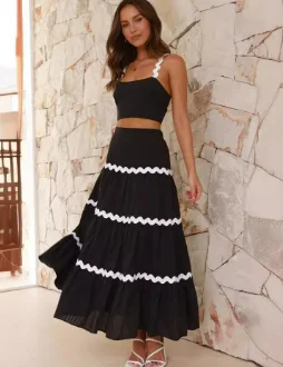Dual-color Patchwork Skirt Suit