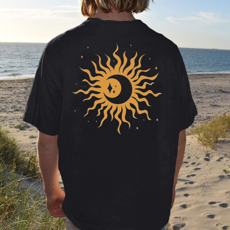 New Men Fashion Hippie Sun Print T-shirt / [blueesa] /