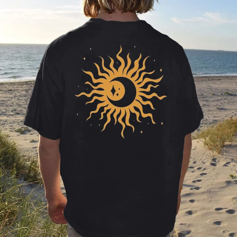New Men Fashion Hippie Sun Print T-shirt
