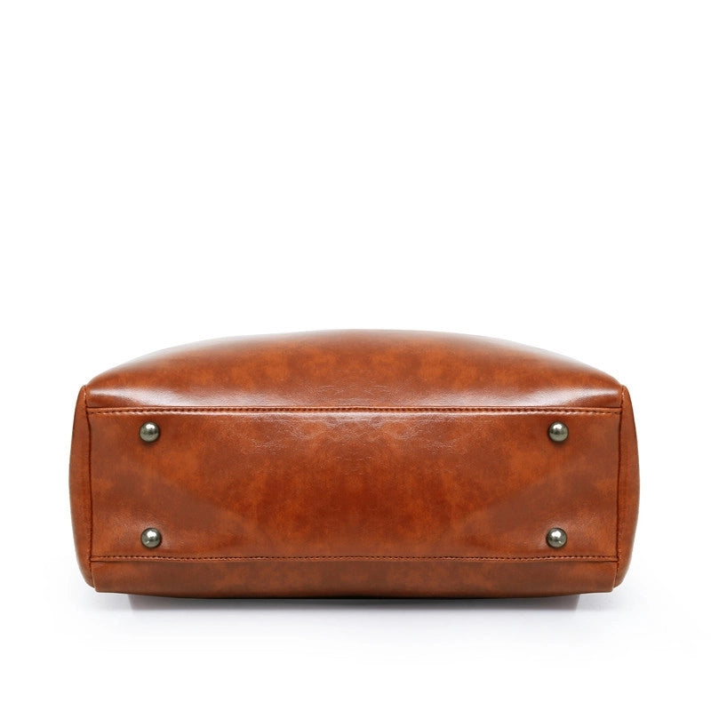 Women's Large Pu Leather Solid Color Vintage Style Classic Style Bucket Zipper Bag Sets