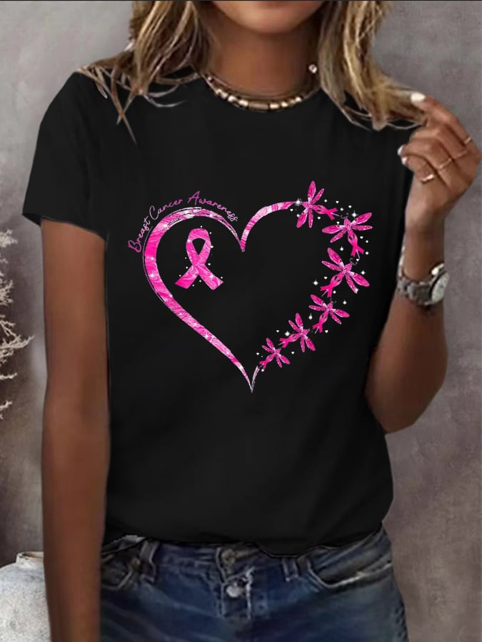 Women's Breast Cancer Awareness Print Casual T-Shirt
